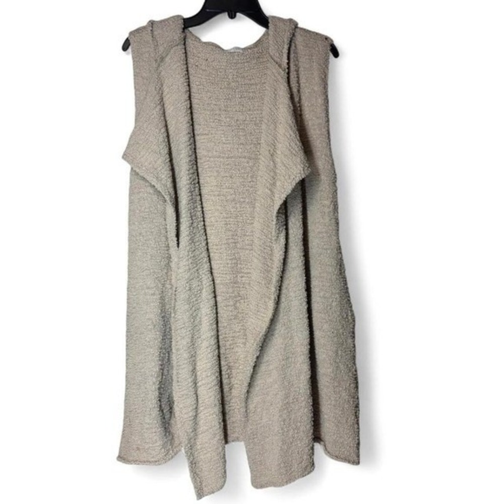 Altared State Sleeveless Hooded Cardigan Knit Open Front Tan Medium Neutral Boho